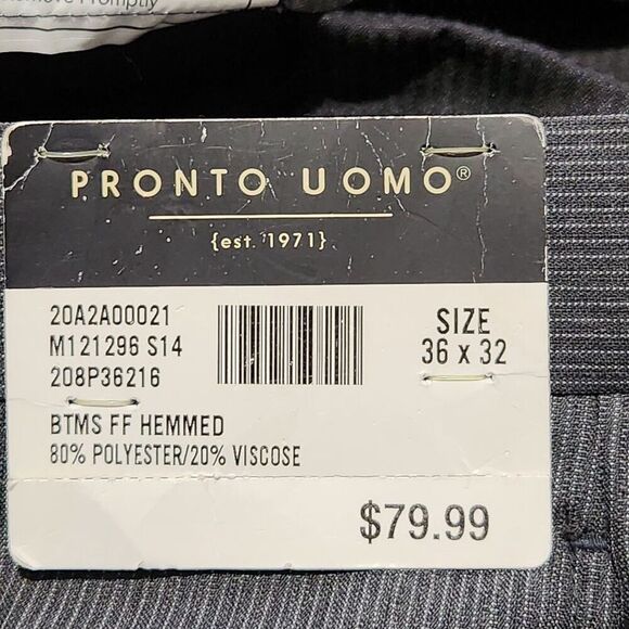 Pronto Uomo Dress Pants For Men Size 36x32 Black Striped Flat Front - Picture 5 of 10